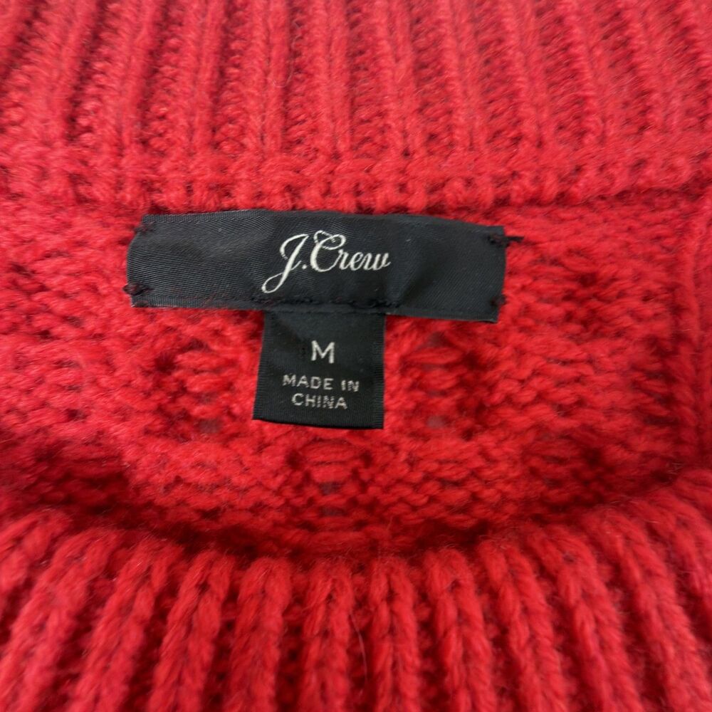 j.crew red lambswool blend cable knit bobble sweater textured fisherman medium - Picture 4 of 6